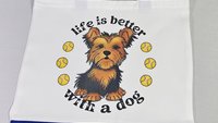 life is better with dogs Yorkshire terrier tote bag for women, cute Mothers day gifts from dog lover tote bag for books, Yorkie gifts, best