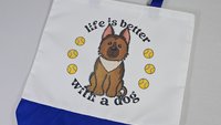 life is better with a dog German Shepherd tote bag for dog lovers, German Shepherd gifts for her, cute tote bag for women, GSD mama dog mom