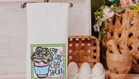latte eggspert Easter kitchen towels for Mom, cute kitchen hand towels for bathroom, Easter gifts for adults, Easter hostess gifts for women