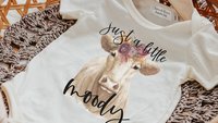 just a little moody floral cow baby clothes girl, cute cow gifts for baby girl coming home outfit, farm baby shower gift girl, funny cow