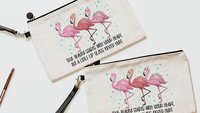 cute flamingo makeup bag for teens, funny flamingo gifts for women, best gifts for daughter, cosmetic bag for purse, pre teenage girl gifts