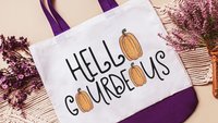 hello gourdgeous pumpkin tote bag for women, fall style gift, boo basket stuffers for teens, fall host gift, Halloween candy bag for adults
