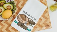 personalized made with love baking kitchen towels for bridal shower, wild flour enthusiast sourdough kitchen decor, baker gifts for her