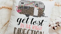 get lost in the right direction inspirational throw pillows for couch, summer road trip RV decorations for inside, glamping bachelorette