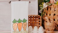 happy Easter kitchen towels for Mom, cute carrot farmhouse Easter decor, Easter basket stuffers for adults, Easter gifts for women, spring