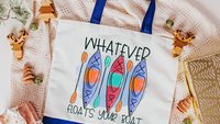 whatever floats your boat beach tote bag for vacation, kayak girl kayak gifts, reusable shopping bag, lake life gifts, lake bachelorette