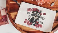 spirit animal funny raccoon makeup bag for women, sarcastic gifts for her, trash panda cosmetic bag for purse, cute but feral snarky gifts