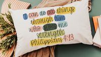 I can do all things through Christ faith throw pillow for bed, Philippians 4 13 colorful Christian lumbar pillow cover 12x20, adult baptism