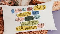 I can do all things through Christ faith throw pillow for bed, Philippians 4 13 colorful Christian lumbar pillow cover 12x20, adult baptism