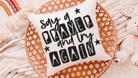 say a prayer inspirational throw pillows for kids, try again never give up motivational decor, Christian baby gifts, gender neutral nursery