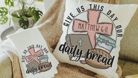 give us this day our daily bread Christian throw pillows for bed, the Lords prayer bread baking gifts for women, Bible verse kitchen towels