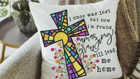 amazing grace floral decorative pillows for bed, Christian gifts for women sisters in Christ, stained glass cross throw pillows for couch