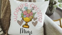 personalized worlds greatest grandma floral throw pillow for Mom, sentimental Mothers day gifts for Nana, Mimi gifts from grandkids, leopard
