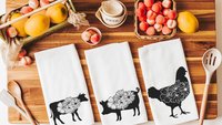 floral cow kitchen towels for Spring, black and white farmhouse kitchen decor, cute cow gifts for cow lovers, flower kitchen hand towels for