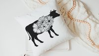 floral cow throw pillows for couch, black and white farmhouse decor living room throw pillow covers 18x18, cute cow gifts for cow lovers
