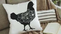 floral chicken throw pillows for couch, black and white farmhouse decor living room throw pillow covers 18x18, cute chicken gifts for women