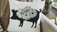 floral pig throw pillows for couch, black and white farmhouse decor living room throw pillow covers 18x18, cute pig gifts for pig lovers