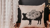 floral pig throw pillows for couch, black and white farmhouse decor living room throw pillow covers 18x18, cute pig gifts for pig lovers