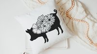 floral pig throw pillows for couch, black and white farmhouse decor living room throw pillow covers 18x18, cute pig gifts for pig lovers