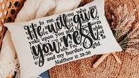 come unto me I will give you rest Bible verse throw pillow for bed, inspirational Christian gifts for sister, Matthew 11 28 scripture pillow