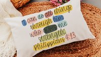 I can do all things through Christ faith throw pillow for bed, Philippians 4 13 colorful Christian lumbar pillow cover 12x20, adult baptism