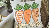 Happy Easter throw pillows for couch farmhouse Easter decor, cute carrot pillow covers 18 x 18, Easter gifts for adults, Easter hostess gift