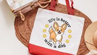 life is better with a dog corgi tote bag for women, cute corgi gifts for corgi lovers, Mothers day gifts for dog mom, corgi mom gifts, eco