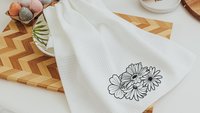 floral cow kitchen towels for Spring, black and white farmhouse kitchen decor, cute cow gifts for cow lovers, flower kitchen hand towels for