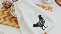 floral chicken kitchen towels for Spring, black and white farmhouse kitchen decor, cute chicken gifts for women, chicken mom gift, flower