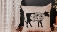 floral cow throw pillows for couch, black and white farmhouse decor living room throw pillow covers 18x18, cute cow gifts for cow lovers