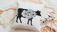 floral cow throw pillows for couch, black and white farmhouse decor living room throw pillow covers 18x18, cute cow gifts for cow lovers