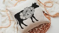 floral cow throw pillows for couch, black and white farmhouse decor living room throw pillow covers 18x18, cute cow gifts for cow lovers