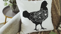 floral chicken throw pillows for couch, black and white farmhouse decor living room throw pillow covers 18x18, cute chicken gifts for women