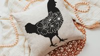 floral chicken throw pillows for couch, black and white farmhouse decor living room throw pillow covers 18x18, cute chicken gifts for women