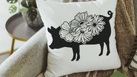 floral pig throw pillows for couch, black and white farmhouse decor living room throw pillow covers 18x18, cute pig gifts for pig lovers