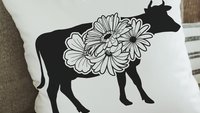 floral cow throw pillows for couch, black and white farmhouse decor living room throw pillow covers 18x18, cute cow gifts for cow lovers