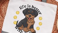 life is better with dogs rottweiler tote bag for women, rottie mama rottweiler gifts, reusable shopping bag, dog lover gift for her, cute