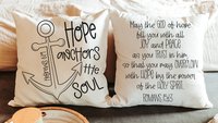 hope anchors the soul Bible verse throw pillows for bed, may the God of hope Romans 15 13 scripture pillow covers 18 x 18, his and hers gift