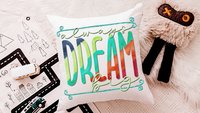 dream big inspirational throw pillows for kids, colorful nursery decor, reading nook pillow, toddler girl gifts, positive affirmations for