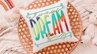 dream big inspirational throw pillows for kids, colorful nursery decor, reading nook pillow, toddler girl gifts, positive affirmations for