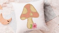 whimsical mushroom throw pillow for rocking chairs, cute mushroom decor for nursery, reading nook pillow, woodland baby shower gift girl