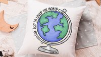 for God so loved the world Earth globe throw pillows for kids, baptism gift boy from grandparents, John 3 16 Bible verse pillow covers 18x18