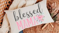 blessed mama throw pillows for bench, blush pink floral lumbar decorative pillows for bedroom, Christian mom gifts for new mom, faith gifts