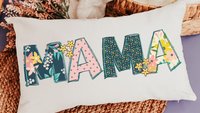 floral mama pillow for mom from baby, first time mom Mothers day gift for daughter in law, cute lumbar throw pillow cover 12 x 20, new mom