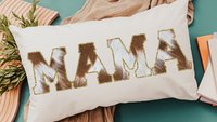 mama throw pillow for bed, cowhide lumbar pillow for chair, western decor for bedroom, cowboy baby shower gifts for mom to be, cow gifts for