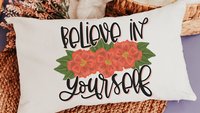 believe in yourself inspirational throw pillows for bed, red dahlia floral lumbar pillow cover 12x20, cute Christmas gifts for college girls