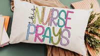 this nurse prays lumbar pillow with insert, NICU nurse gift for Mom, head nurse pillow for office chair, RN gifts for women, Christian throw