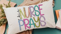 this nurse prays lumbar pillow with insert, NICU nurse gift for Mom, head nurse pillow for office chair, RN gifts for women, Christian throw
