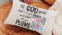 watercolor floral throw pillow for bed, Psalm 20 faith gifts for Mom, cute Christian encouragement gift for women, Bible verse lumbar pillow