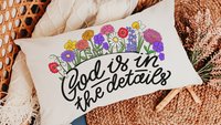 God is in the details wildflower lumbar pillow for couch, floral throw pillow for bed, Christian Mothers day gifts for mother in law, faith
